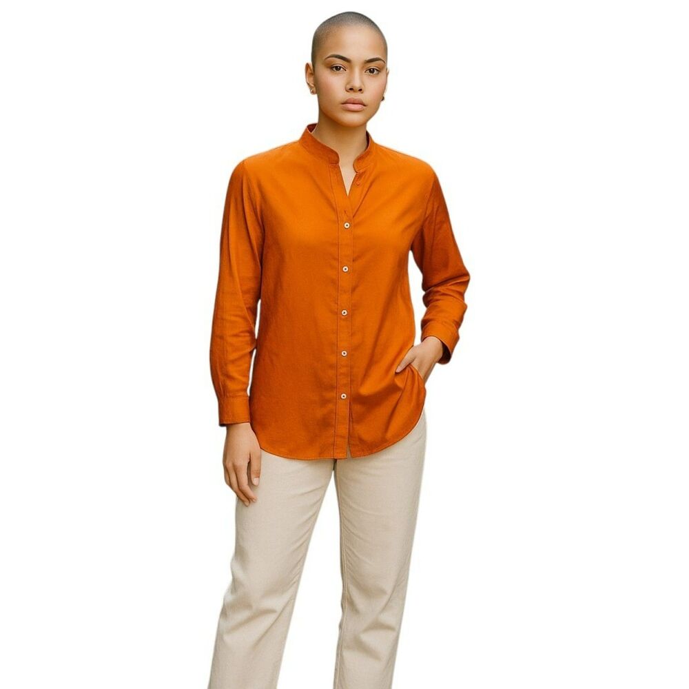 Kiko Bay Orange Blouse Top 100% Silk Size M  Long Sleeves  Brand New # 70